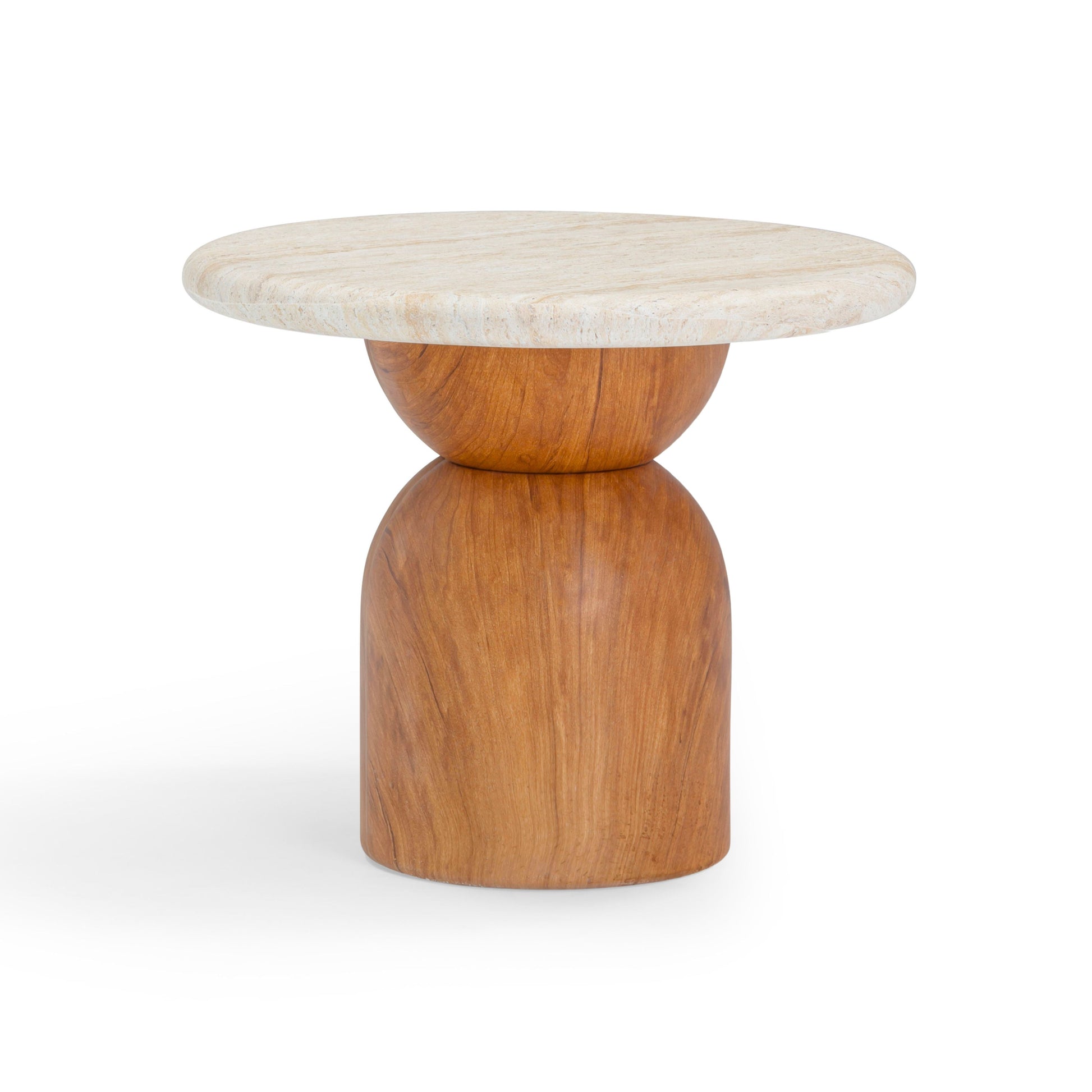 Cynthia Concrete Indoor/Outdoor Side Table - Travertine/Walnut Brown