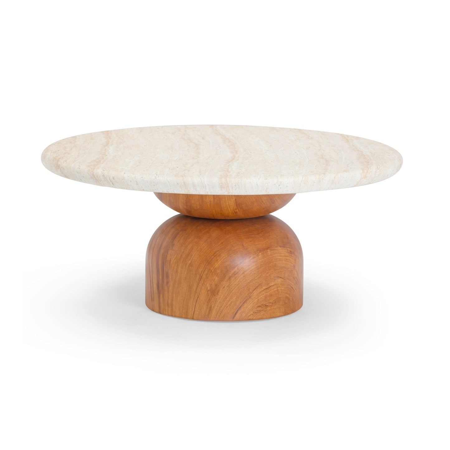 Cynthia 36" Concrete Indoor/Outdoor Coffee Table - Travertine/Walnut Brown