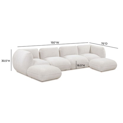 Arezza Stone White Contract-Grade Basketweave Chenille Modular U-Chaise Sectional