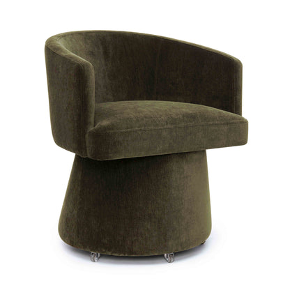 Kristen Upcycled Contract-Grade Chenille Rolling Desk Chair - Olive Green