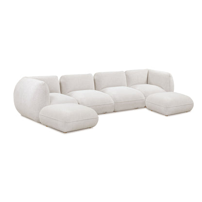 Arezza Stone White Contract-Grade Basketweave Chenille Modular U-Chaise Sectional - Default Variant