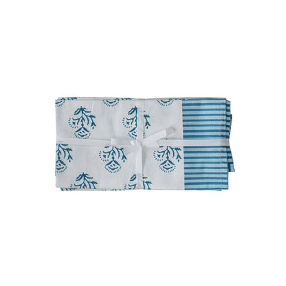 Crissy Cotton Canvas Printed Napkins - Set of 4 - Blue Vintage Floral