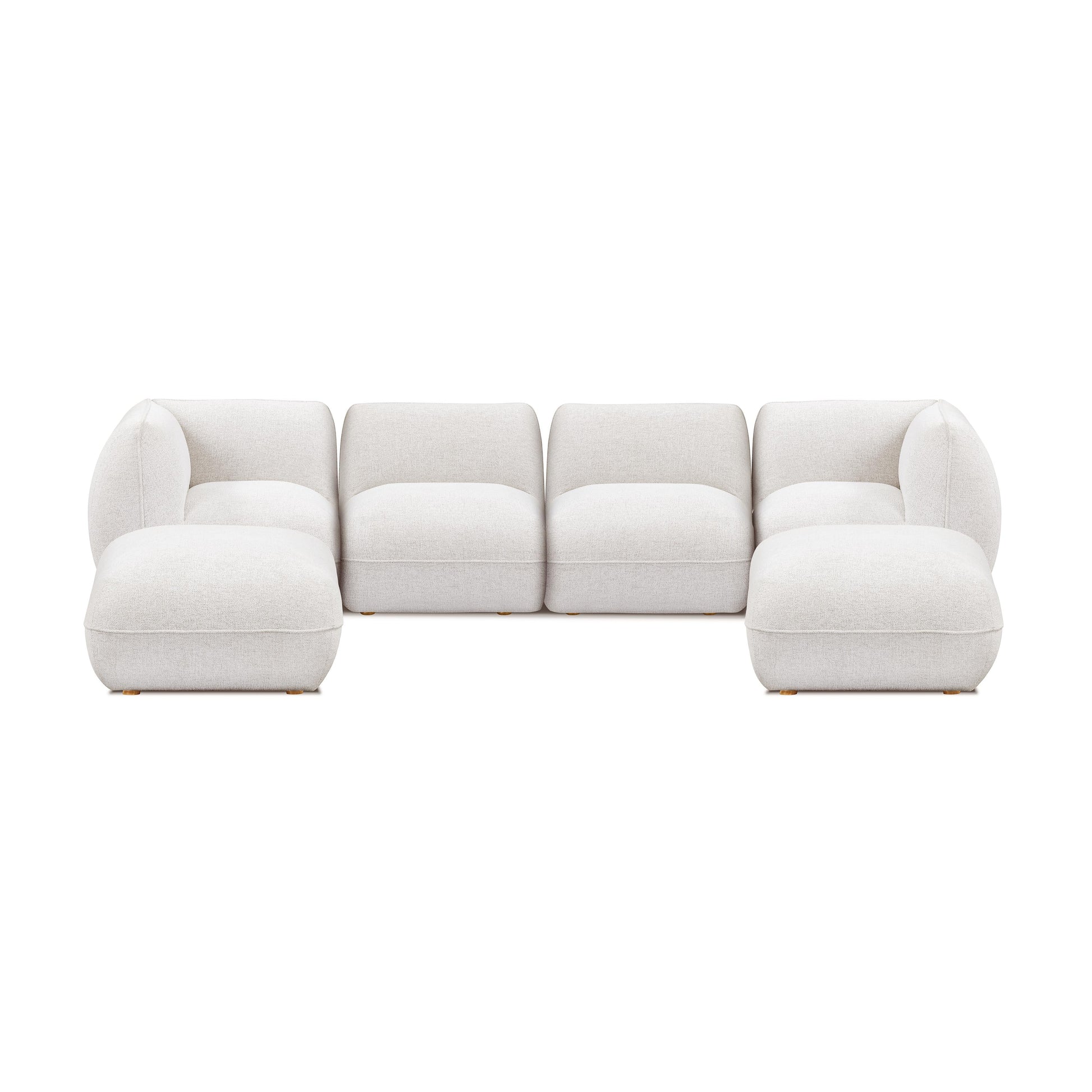 Arezza Stone White Contract-Grade Basketweave Chenille Modular U-Chaise Sectional