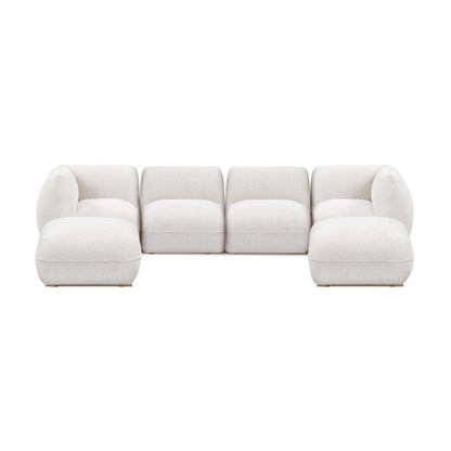 Arezza Stone White Contract-Grade Basketweave Chenille Modular U-Chaise Sectional