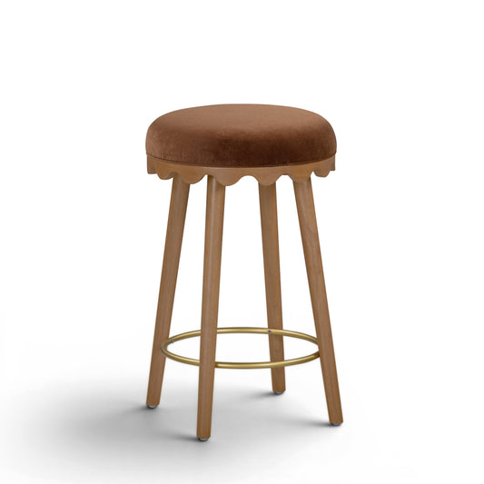 Oodle Performance Vegan Mohair Stool - Bronze / Light Walnut / Counter Height