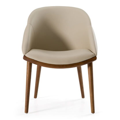 Michel - Mid-Century Modern Beige Vegan Leather + Walnut Dining Chair