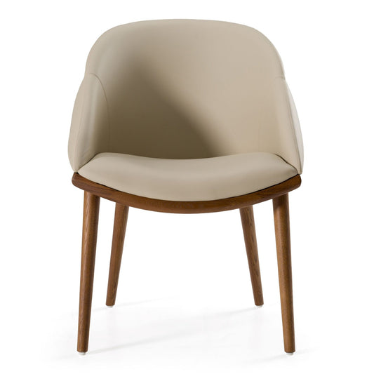 Michel - Mid-Century Modern Beige Vegan Leather + Walnut Dining Chair