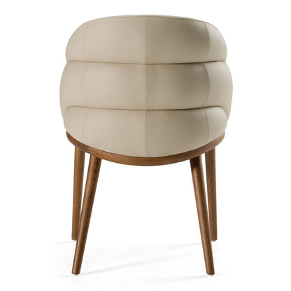 Michel - Mid-Century Modern Beige Vegan Leather + Walnut Dining Chair
