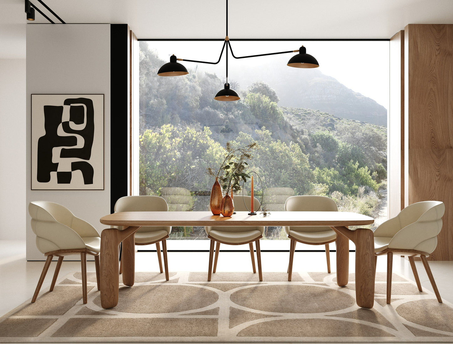 Michael - Mid-Century Modern Beige Vegan Leather + Walnut Dining Chair