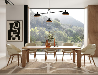 Michael - Mid-Century Modern Beige Vegan Leather + Walnut Dining Chair