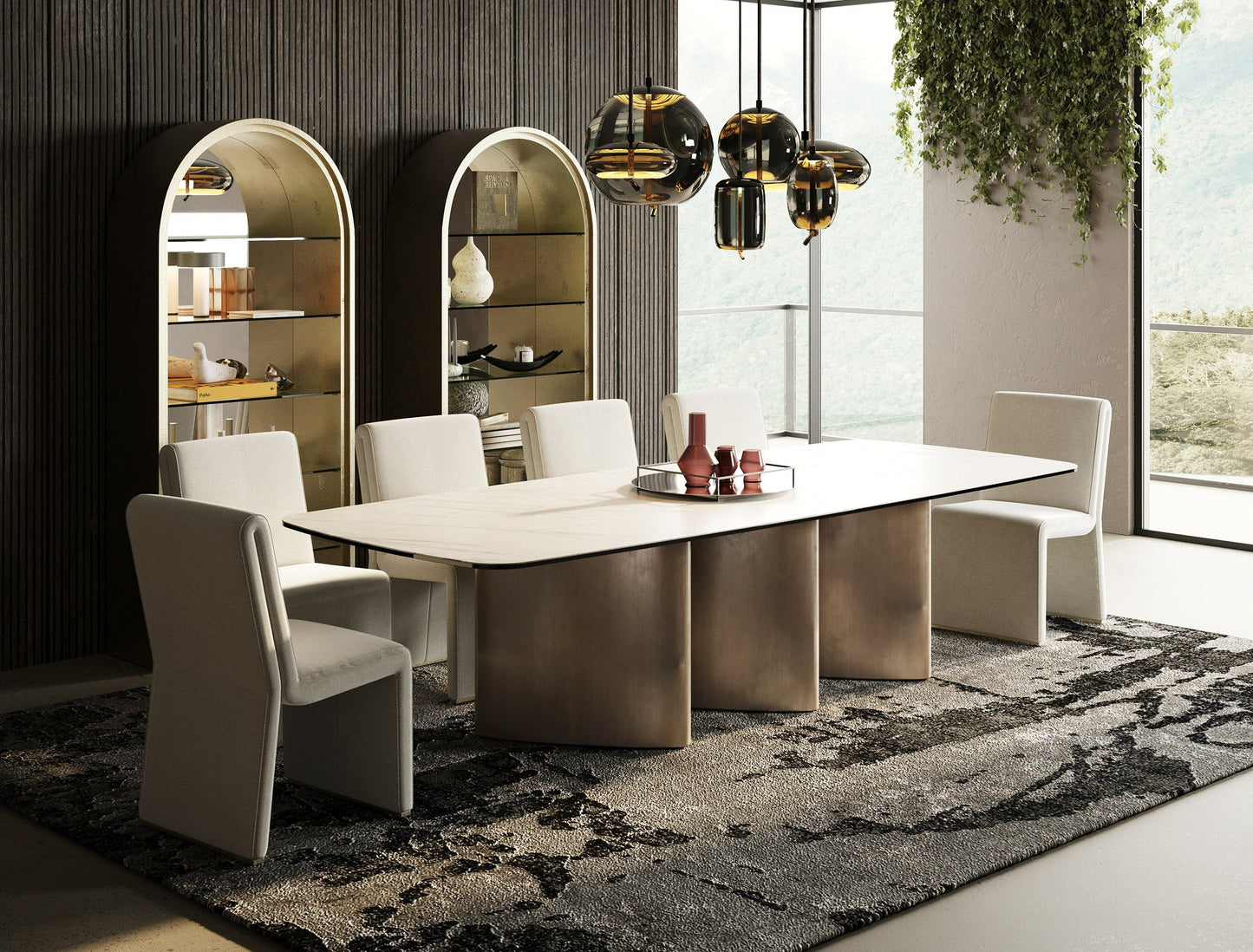 Bounty Modern White Ceramic & Antique Brass Dining Table