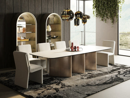 Bounty Modern White Ceramic & Antique Brass Dining Table