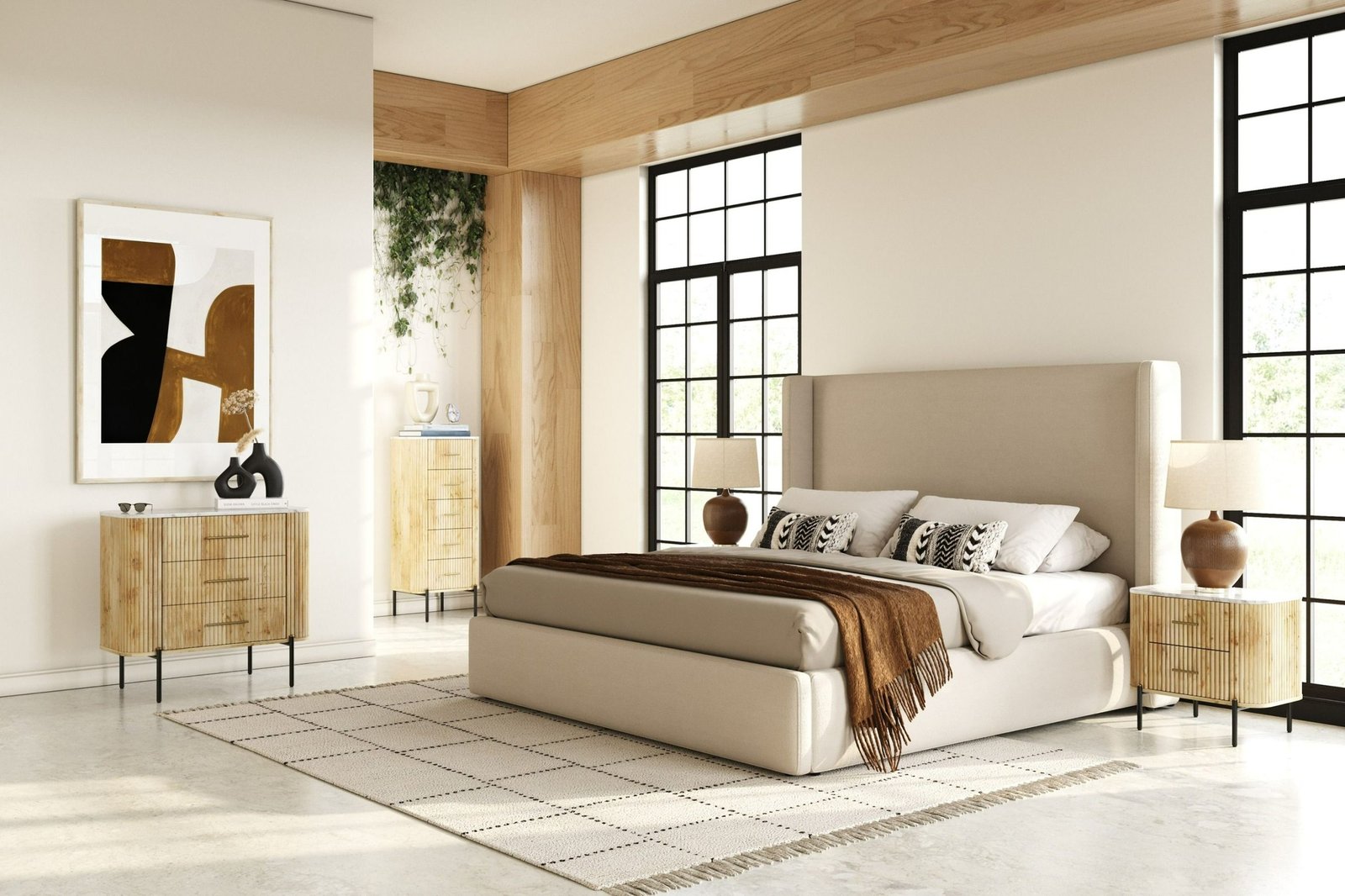 Byrne - Modern Beige Fabric Bed