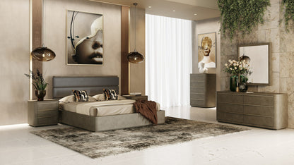 Lois Modern Grey Leather & Beige Shagreen Bed