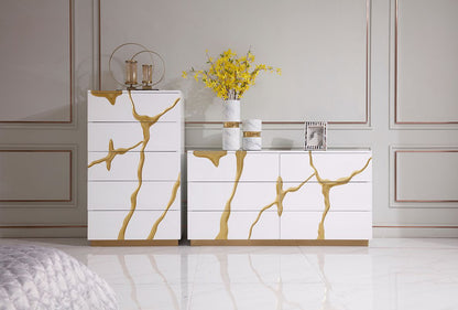 Aspen Modern Wide White and Gold Dresser