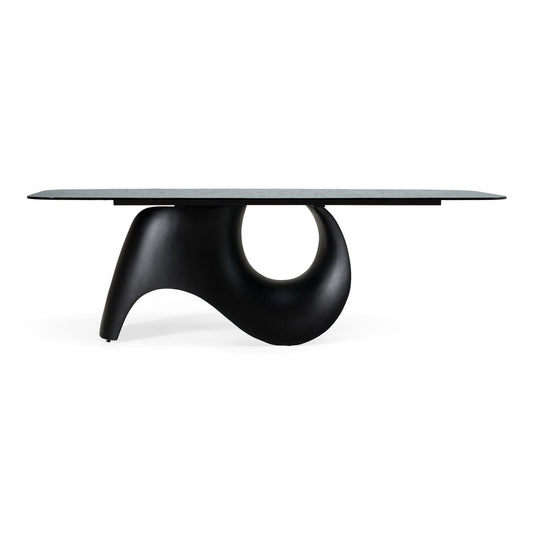 Neptune - Modern Grey Wave Glass + Black Dining Table