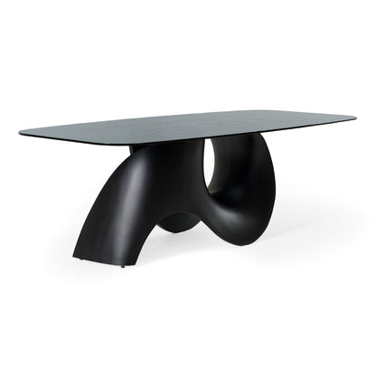Neptune - Modern Grey Wave Glass + Black Dining Table