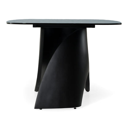 Neptune - Modern Grey Wave Glass + Black Dining Table