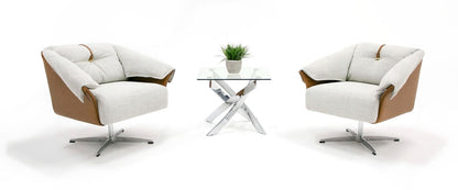 Ohio - Swivel Grey and Camel Fabric Accent Chair