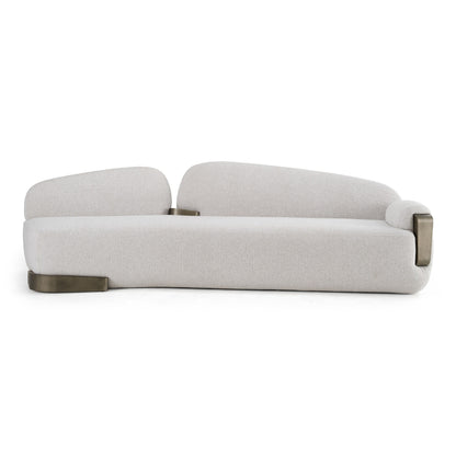Rainier - Contemporary Off-White Fabric + Antique Brass Sofa