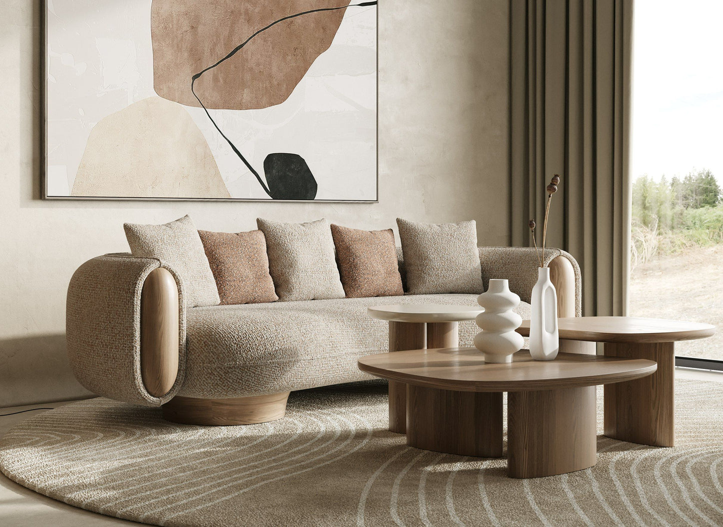 Raywood - Modern 3-Piece Buckwheat + Onyx Nesting Coffee Table Set