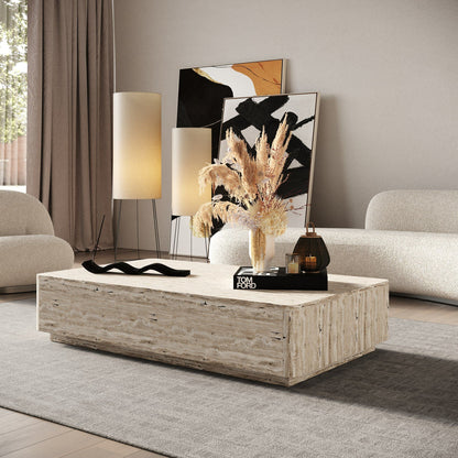 Roma - Modern Faux Travertine Rectangular Coffee Table