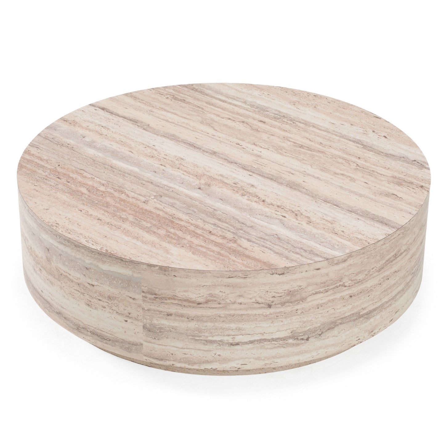Roma - Modern Faux Travertine Round Coffee Table