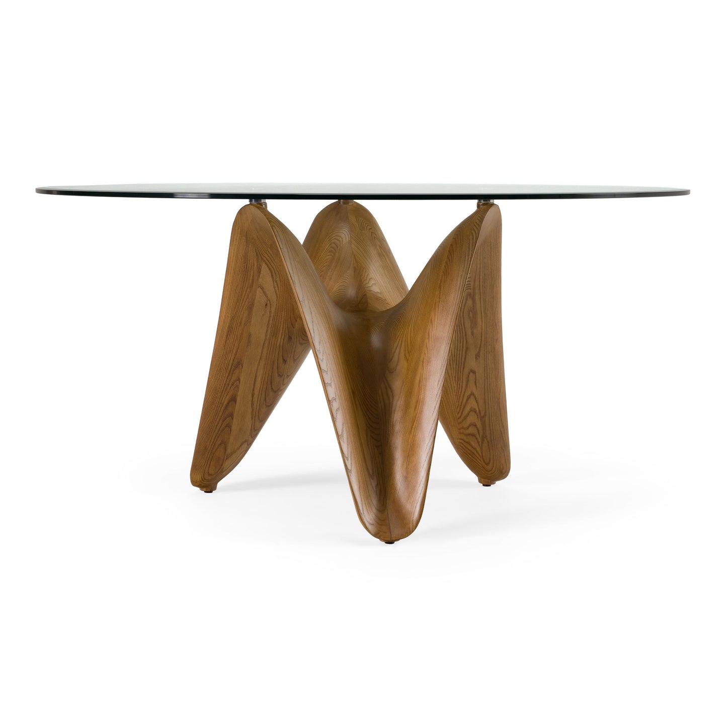Seguin Round Glass & Walnut Dining Table