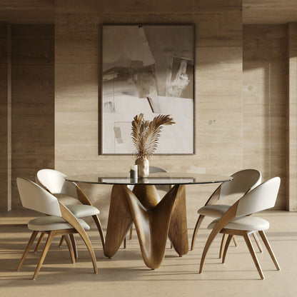 Seguin Round Glass & Walnut Dining Table