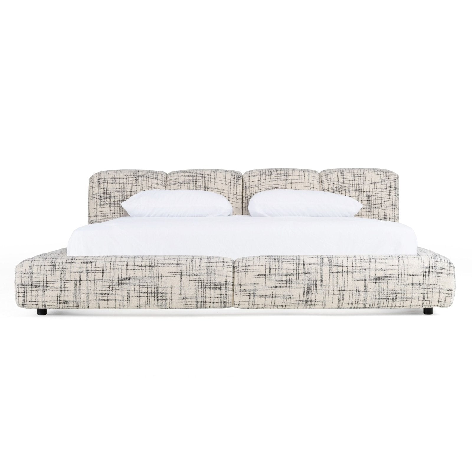 Shiloh - Modern Off-White + Black Fabric Bed - QUEEN
