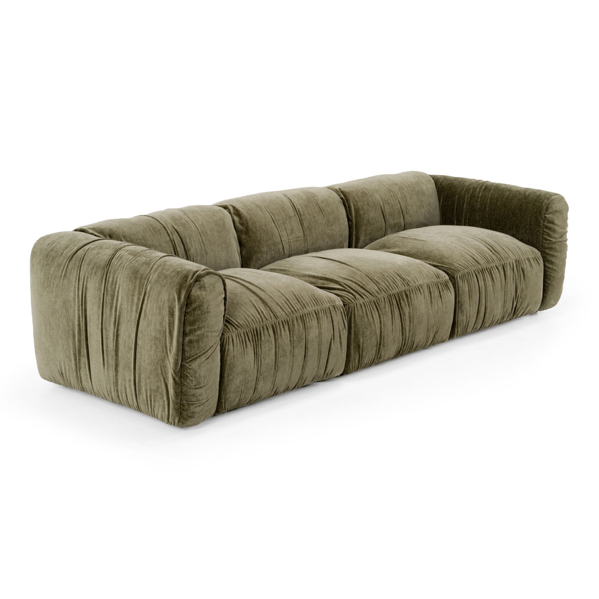 Siegal modern olive green fabric sofa - angled view