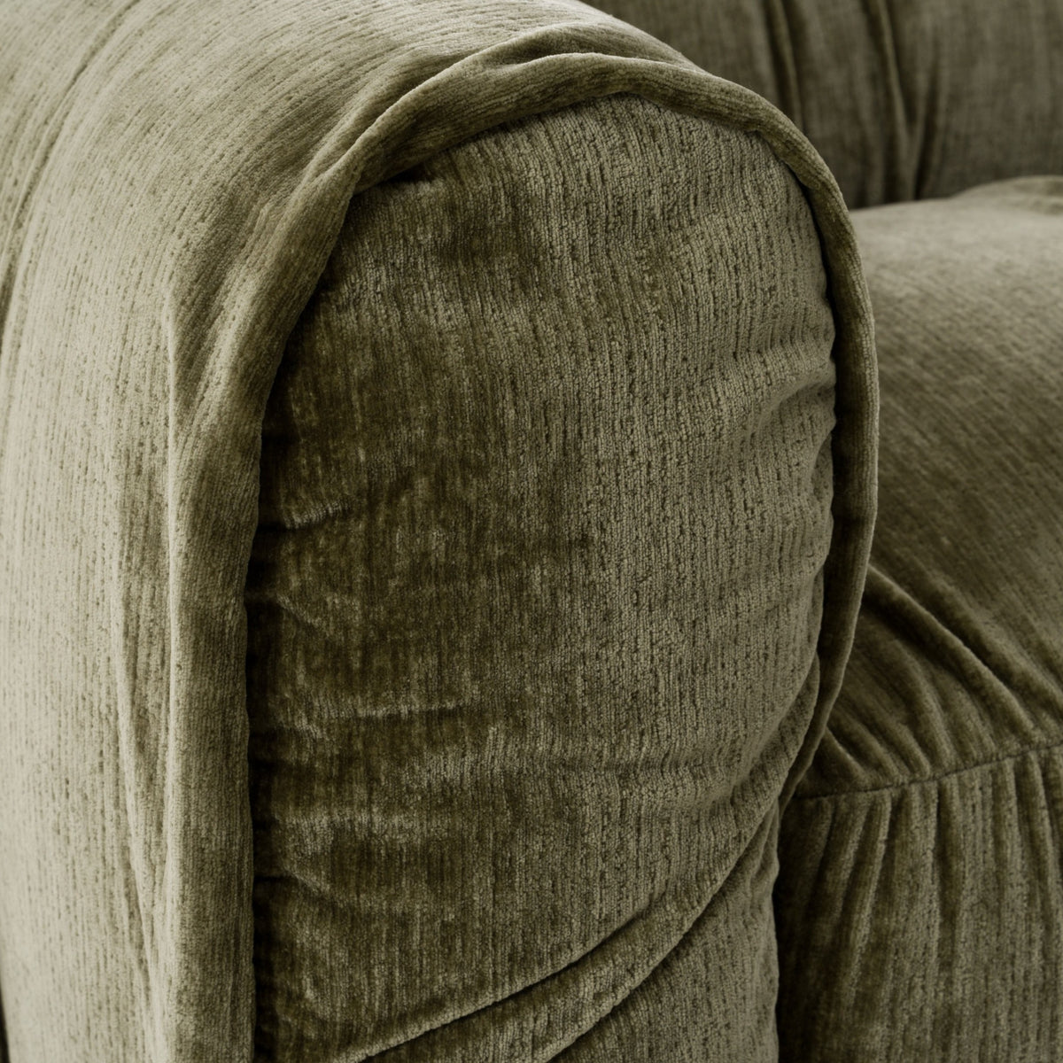 Siegal olive green sofa - arm and fabric detail
