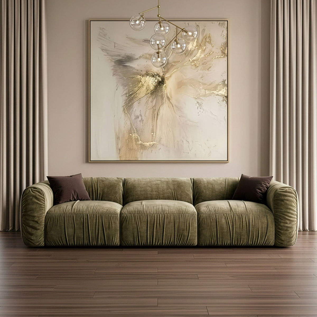 Siegal olive green sofa in a modern interior