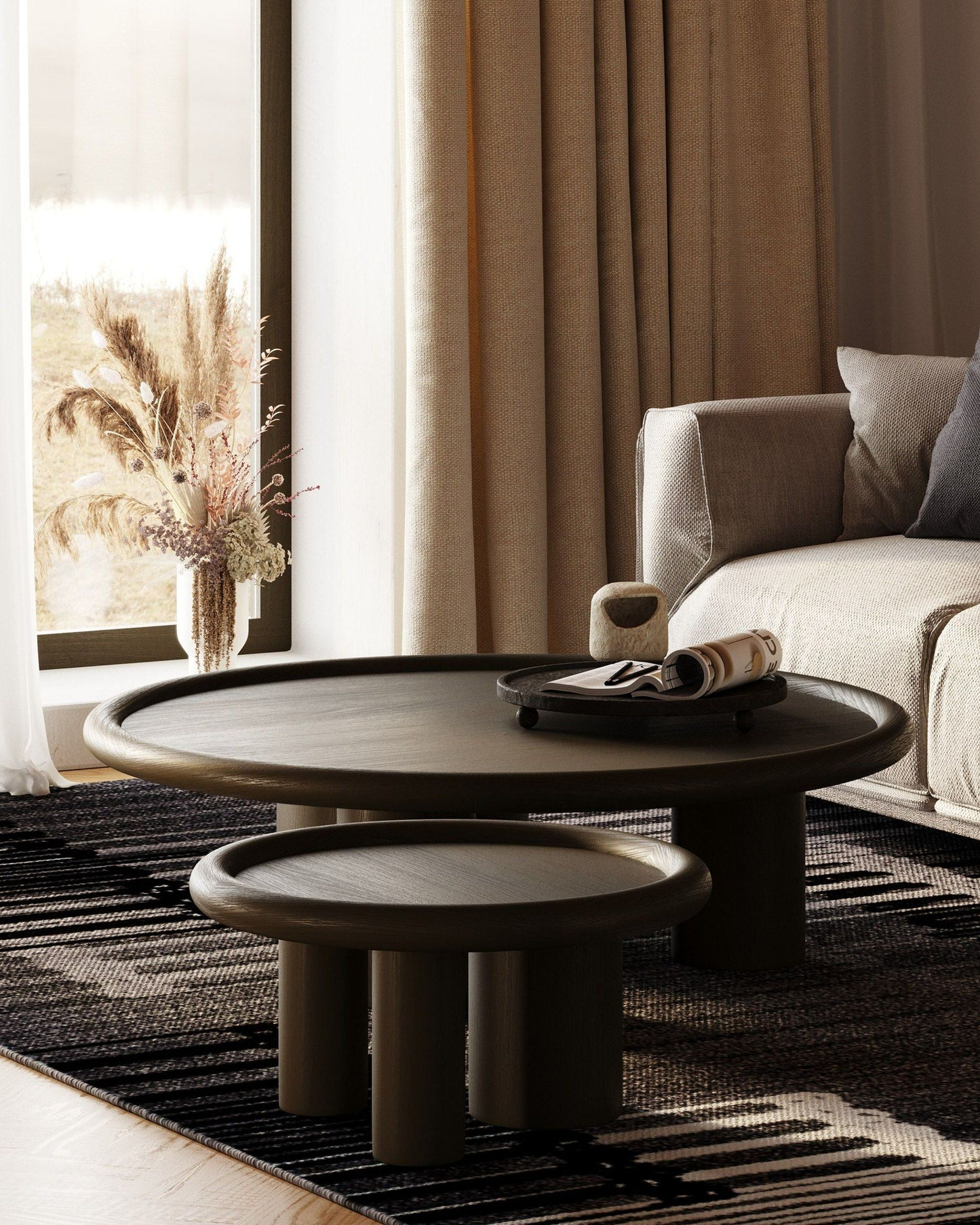 Strauss - Contemporary Brown Ash Round Nesting Table Set