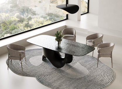 Neptune - Modern Grey Wave Glass + Black Dining Table