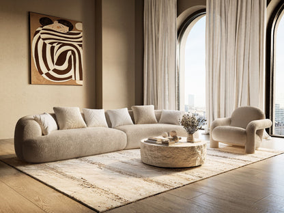 Trevor - Modern Tan Fabric Curved Sectional Sofa