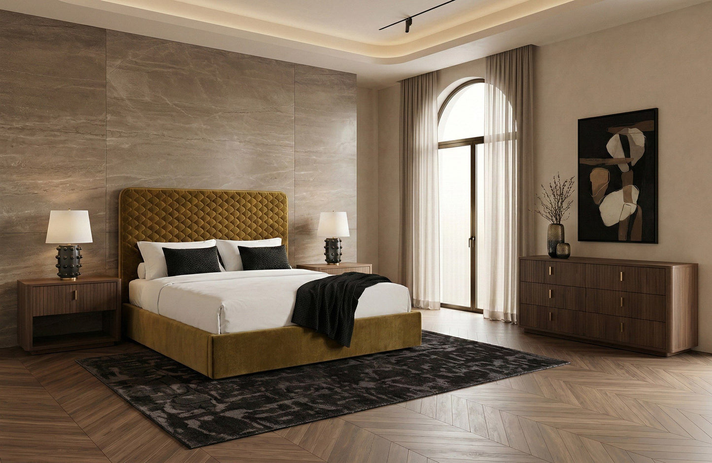 Trieste Modern Brown Fabric Bed