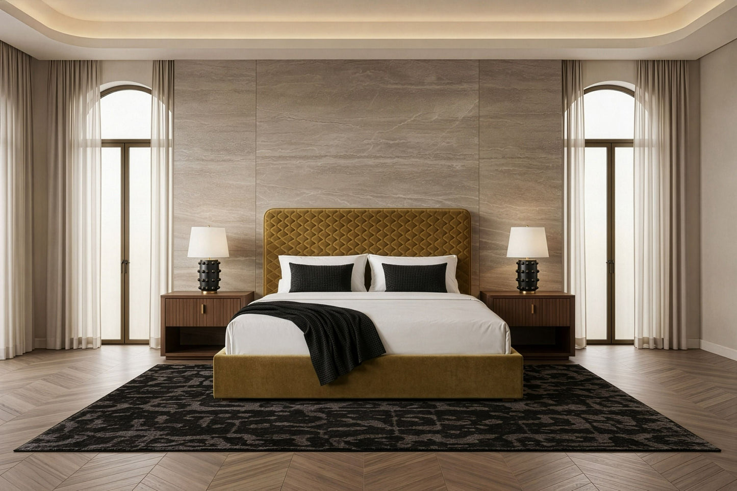Trieste Modern Brown Fabric Bed